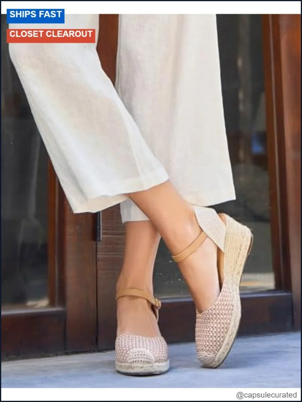 Women's Espadrille Wedge Sandals Raffia Closed Toe Ankle Strap